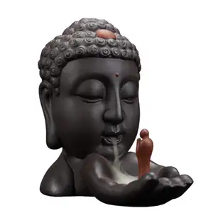 2022 a buon mercato Buddha in ceramica grezza fumo riflusso bruciatore di incenso incensiere cascata di porcellana in marrone