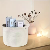 Panier de rangement pliable en coton tissé à la main, panier à vêtements avec poignée cousue à la main, panier en cordes de coton