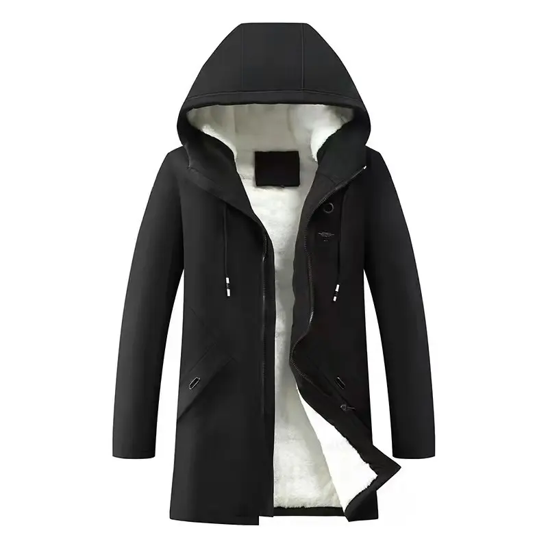 2022 kış sıcak satış katı renk çıkartması İpli erkek uzun ceket moda rahat erkek kapüşonlu ceket