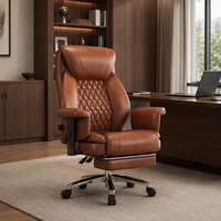 Chaise de bureau de direction ALINUNU de luxe en cuir marron avec repose-pieds rétractable, dossier haut, ergonomique, chaise de patron