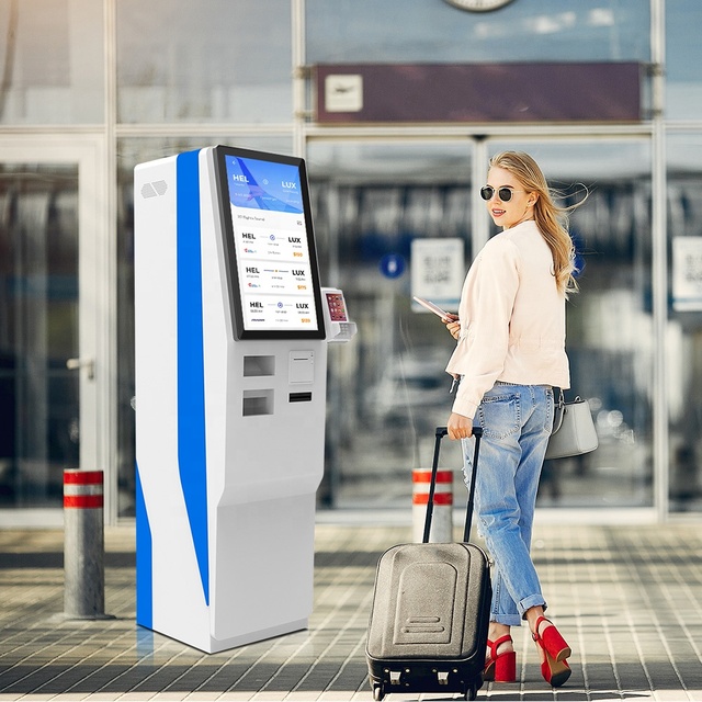 USW Self-service Currency Exchange Machine Floor Standing 23.6" Touch Screen Android/Linux/Windows for Airport Bank Crypto