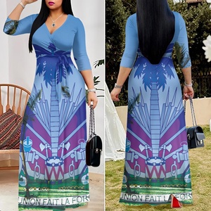 Großhandel Haitian Design Kleider für Frauen Plus Size Ärmel V-Ausschnitt Mode Trendy Chic Curvy Elegant Casual Frauen Vestidos - Product Image 2