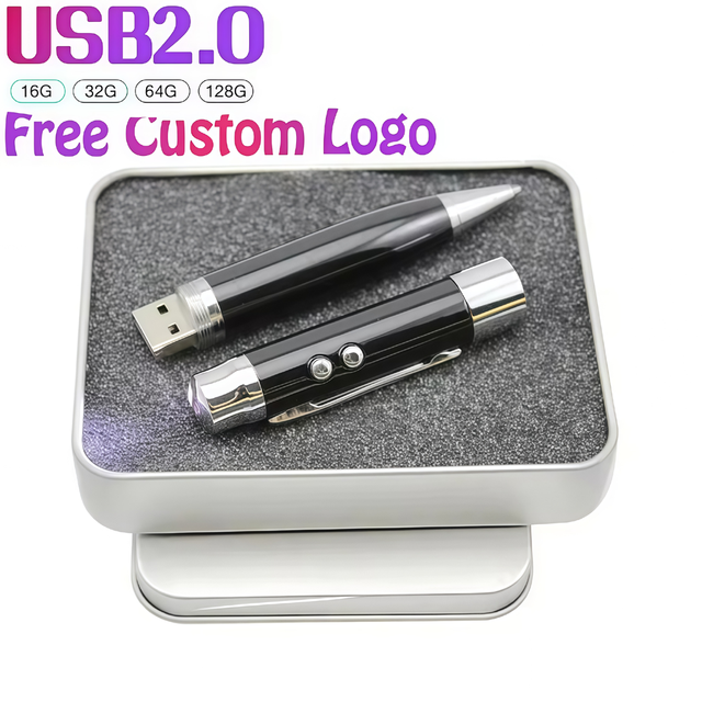 3 in 1 Laser Ballpoint Pen Drive USB 2.0 Pen Shape USB Drive 4GB 8GB 16GB 32GB 64GB USB Flash Drive with Box Customized logo
