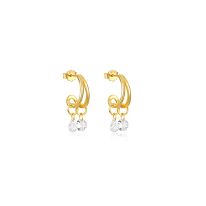 ต่างหูทรงกลมรูปหยดน้ำประดับเพชรหรูหราสำหรับผู้หญิง - Product Image 1