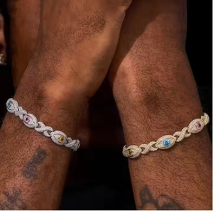 Pulsera Hip Hop de Plata de Ley 925 con Piedras de Moissanita Multicolores Cultivadas en Laboratorio, Corte Brillante, Estilo Diamante Unisex, Joyería de 10 g, India - Product Image 2