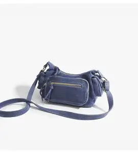 Neue Multi-Taschen elegante solide Farbe Cowboy Federn-Material Gezeiten-Motorrad-Unterarm-OEM-Ein-Schulter-Totagetasche Handtasche