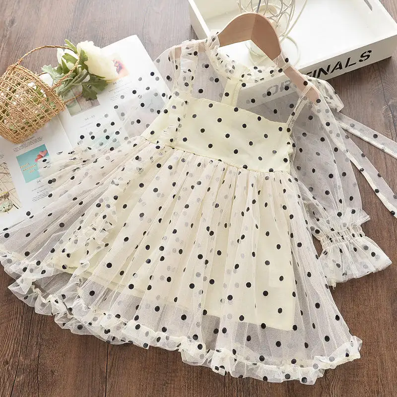 2023 spring autumn children clothes new Korean style fashionable long-sleeved polka dot girls casual dress for daily wearing