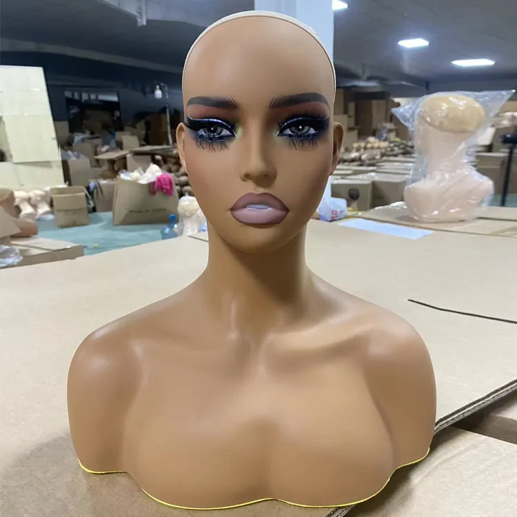 Tête de Mannequin féminin à bas prix à la mode avec épaules tête de Mannequin réaliste buste tête en PVC Mannequin pour affichage de perruque