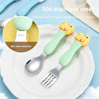 Ensemble de couverts portables en acier inoxydable pour enfants, sans BPA, lavable au lave-vaisselle, cuillère et fourchette pour bébé, boîte de rangement en plastique pour pique-nique