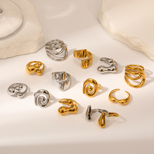 Nuovo Set di anelli aperti astratti placcati in oro alla moda da donna scultorea grossa stile regolabile stile minimalista gioielli regalo - Product Image 4