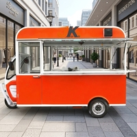 Camion de restauration rapide multifonctionnel commercial à 3 roues en acier inoxydable pour la vente de snacks, de boissons et de pizzas, crêpes, 1500W