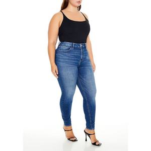 Jeans de corte de bota extragrandes sexys de cintura alta, ajustados, azul medio, lavados, estilo Mummy, de fábrica china a medida - Product Image 4