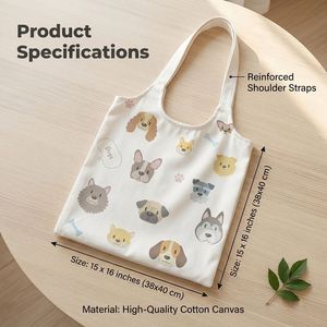 Bolsa de Lona para Mujer con Ilustración de Perro, Estilo Retro Europeo y Americano, Cierre Magnético, Tamaño Grande - Product Image 2