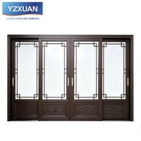 Porte coulissante isolée à rupture de pont thermique de style chinois avec double vitrage trempé à grille, formes personnalisables pour usage intérieur et jardin