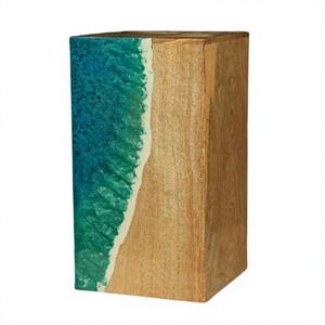Handcrafted Rosewood Urn <b>Box</b> with Ocean Wave Design Premium <b>Memorial</b> Urn With Free Velvet Bag - Product Image 1