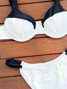 Baishiwei 2025 Nuevo Bikini Brasileño Sexy de 2 Piezas para Mujer, Diseño Sólido con Parches, Hombros Descubiertos, Push-Up, Spandex/Poliéster - Product Image 5