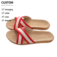 Chaussons en lin tendance pour le printemps et l'été, en lin doux, rayés quatre saisons, pour hommes et femmes, idéaux pour l'intérieur.