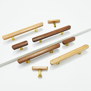 Moderne Minimaliste Noyer Grain de Bois Monotrou Armoire Porte Poignée Tiroir Armoire Tiroir Tube en Bois + Poignée en Plastique - Product Image 2