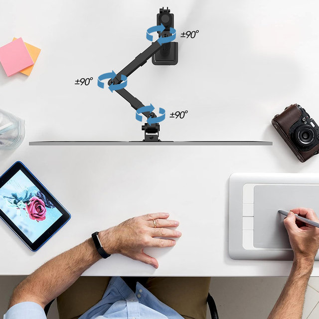 Professional New 1 Screen 10KG C-clamp Monitor Arm Thick Desk Mount Gas Spring Single Height 75x75 100x100mm VESA