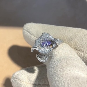 S925 Pure Silver Women's High-End Flower Ring Fairy Purple <b>Horseshoe</b> Lotus with Diamond Inlay Niche Design - Product Image 4