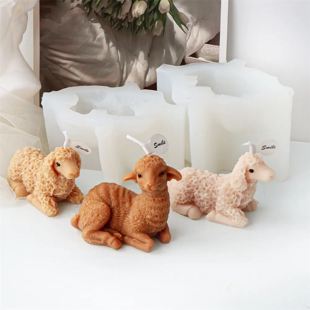 Lying Sheep Candle Mold Silicone Animal Statue Tool DIY Sheep Animal Epoxy Resin Soap Concrete Plaster Polymer Clay Home Decor