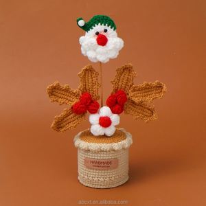 Christmas Table <b>Decoration</b> Gift Artificial Flowers Handmade Knitted Yarn Santa Claus Crochet Pot Plant - Product Image 6