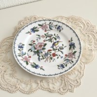 Assiette de service plate en céramique rétro à bord festonné, motif floral et oiseaux vintage, 8 pouces, pour dîner, salade, dessert, compatible lave-vaisselle, pour hôtels