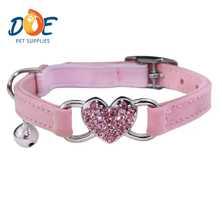 Doe Pet Wholesale Cat Pet Collar Heart Bling Cat Collar with Safety Belt and Bell Adjustable 8-10 inches for Kitten Cats