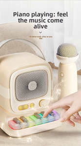 Mini Piano Karaoké Tout-<span class=keywords><strong>en</strong></span>-un avec Microphone, Enceinte Intelligente, Lumière Ambiante, Couleur Macaron, Audio de Bureau Mignon, Cadeau d'Anniversaire pour Enfants - Product Image 6