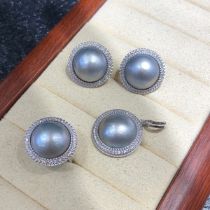 Pendientes de perlas de Tahití de plata S925 chapados en platino, pendientes redondos de 16mm con halo de diamantes para mujer, joyería de boda de lujo - Product Image 1