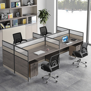 Pabrik grosir 2.4m 4 Orang kayu Modular meja kerja meja kantor furnitur Coworking kursi kantor dan Set meja - Product Image 1