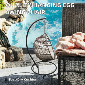 Fauteuil suspendu œuf de qualité supérieure pour l'extérieur avec coussin à séchage rapide en rotin – Pieds et support inclus - Product Image 2