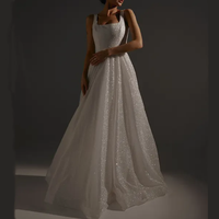 Robe de mariée élégante et moderne pour femme, sans manches, de haute qualité, avec une petite traîne, ornée de paillettes brillantes, coupe trapèze, longueur au sol, dos lacé
