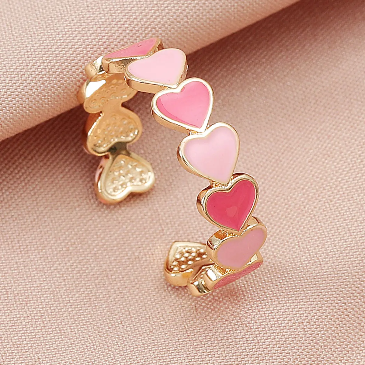Shangjie OEM 결혼식 새로운 디자인 싼 열려있는 반지 형식 사기질 손가락 반지 귀여운 심장 분홍색 소녀 반지