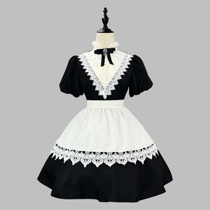 Gothic Nun Black Long And Short Op Sleeve Apron Maid Costume Women Halloween Cosplay Outfit Solid Color Lace Patchwork Polyester - Product Image 4