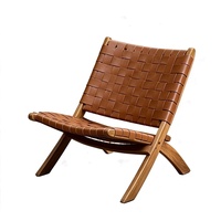 Fauteuil pliant en cuir de selle, chaise de balcon, chaise de loisirs, chaise en bois massif, style Wabi-sabi, dossier en bois de frêne, fauteuil inclinable rétro