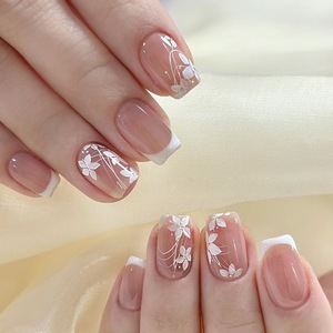 24 Piezas Marca Privada Personalizadas al Por Mayor Uñas Postizas Nueva Moda Estilo Francés Uñas a Presión de Gel Artificial de Alta Calidad - Product Image 2