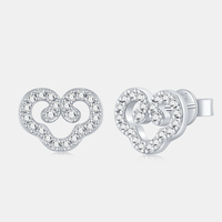 Boucles d'oreilles clous en argent sterling 925 avec motif cœur et fleur, serties de moissanite micro-pavé, couleur D, pureté VVS1, pour femme