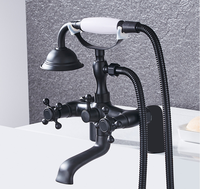 Robinet de baignoire impérial TONUA classique en laiton doré noir de haute qualité à double poignée et double colonne avec cartouche céramique et douchette