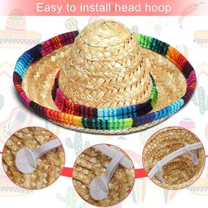 قبعة مكسيكية صغيرة من القش للحيوانات الأليفة بالجملة، عصابة رأس سومبريرو لتزيين حفلات عيد الميلاد - Product Image 4