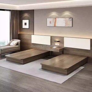Full Hotel Bedroom Furniture Sets Single <b>Twin</b> Wooden <b>Bed</b> <b>Frame</b> with Headboard Nightstands TV Unit & Wardrobe for 3 Star Hotels - Product Image 4