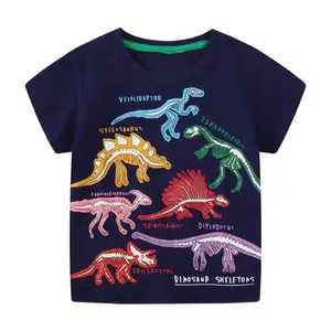 Pakaian anak laki-laki musim panas kaus dinosaurus bercahaya katun keren 2-14 Tahun kaus anak laki-laki kartun