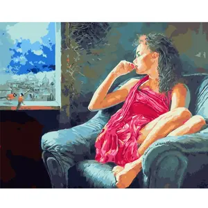 家の装飾のための数字によるホットセクシーな女性の油絵番号キットによるセクシーな女の子の手描きの塗料油絵