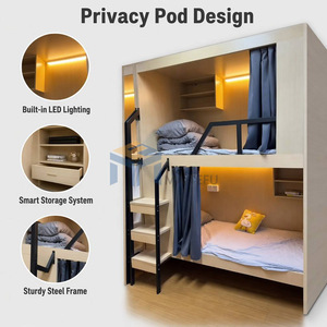 <span class=keywords><strong>Letto</strong></span> a Castello Doppio Personalizzato con Tenda Insonorizzante e Scala Laterale, Stile Loft per Dormitorio, Hotel, Appartamento, Ostello - Product Image 2