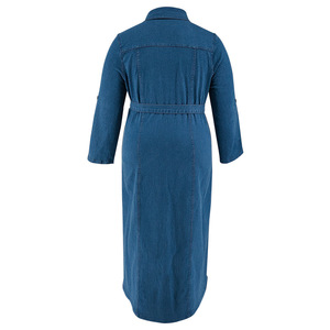 Robes en jean grande taille de haute qualité Y218602 pour femmes, décontractées, à col rabattu, manches longues, avec lien, mi-longues, pour l'automne - Product Image 6