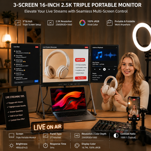 Ekstensi <span class=keywords><strong>Monitor</strong></span> Laptop Portabel Tiga Layar 3*16 Inci, Tampilan Akurat Warna IPS 2.5K, Dapat Dibaca di Bawah Sinar Matahari, Cocok untuk Trading Saham - Product Image 4