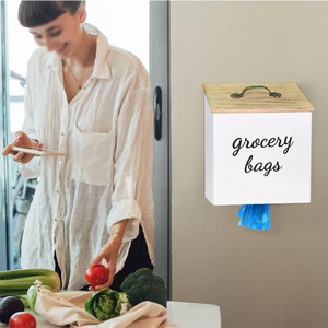 Support de sac d'<span class=keywords><strong>épicerie</strong></span> en bois de style ferme organisateur de sac en plastique mural avec couvercle pour sacs poubelle ménagers - Product Image 2