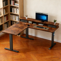Table d'angle en L de 1,6 mètre avec multiprise et ports USB, bureau réglable en hauteur pour position assise ou debout
