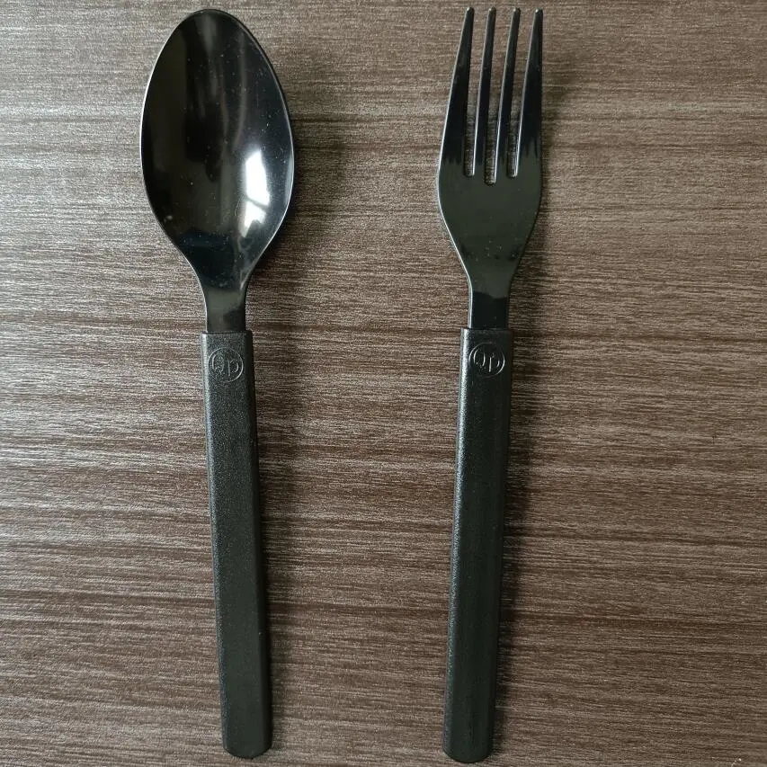 Heavy duty 7inch 6.0g black disposable plastic cutlery disposable plastic utensils heavy weight plastic fork spoon