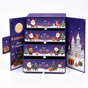 Luxury 4 Layer Drawer <b>Christmas</b> Mystery <b>Box</b> with Drawers Rigid Paperboard Advent Calendar for Cosmetic and Beauty Product - Product Image 1